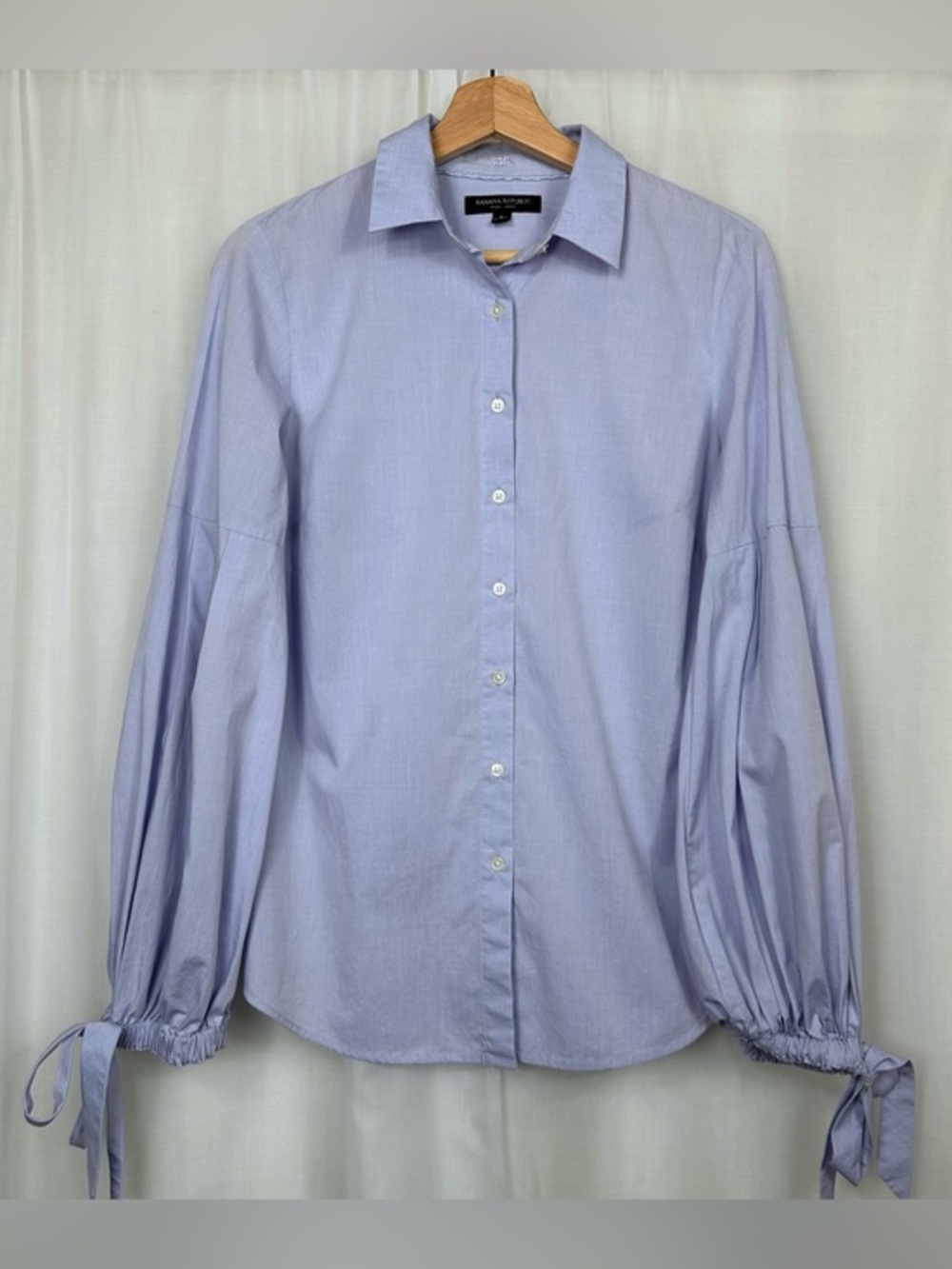 Banana Republic Riley Shirt Purple Lavender Puff Sleeve Tie Cuff Button Blouse 6